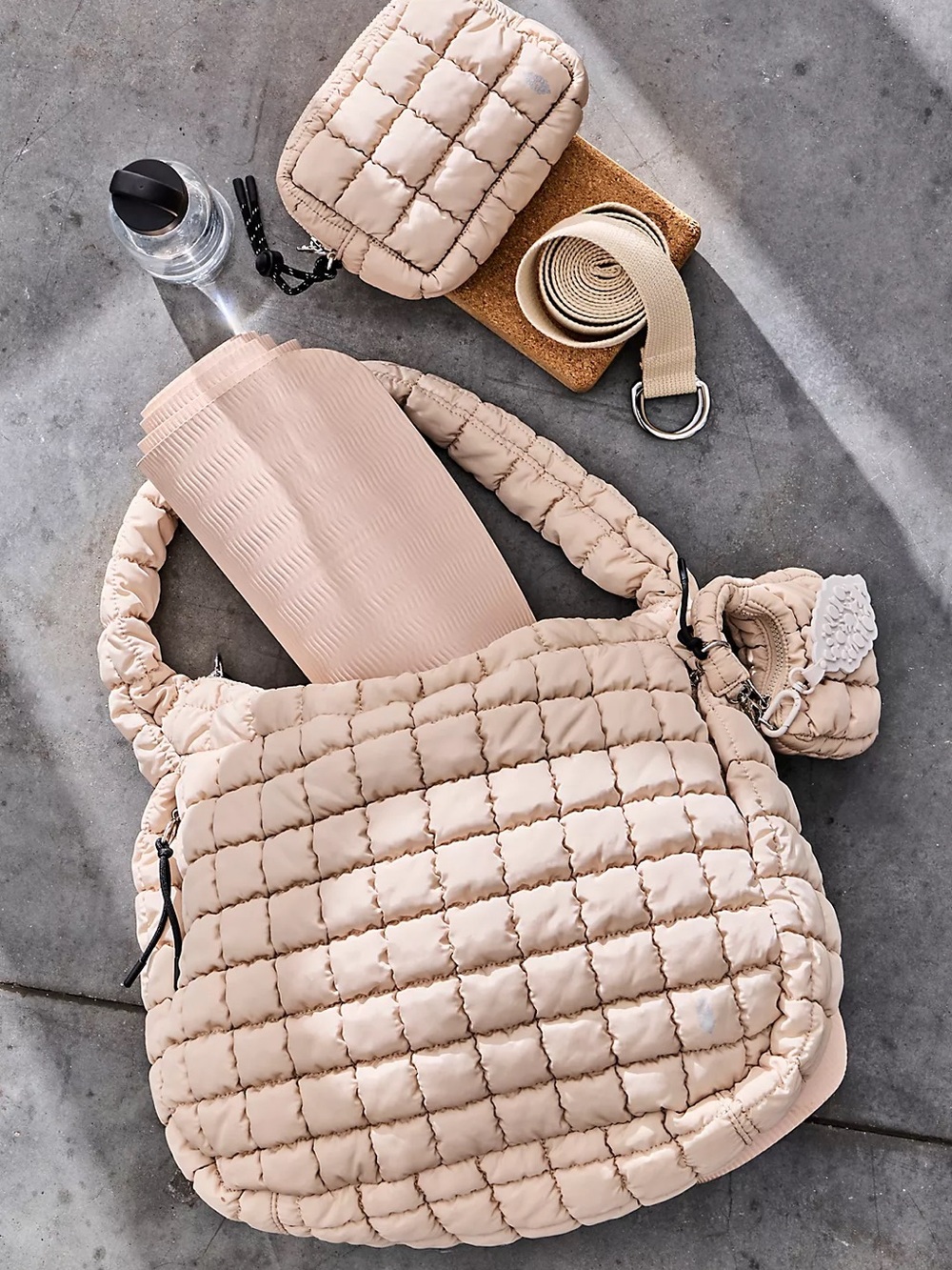 Quilted Puffer Shoulder Bag in Beige